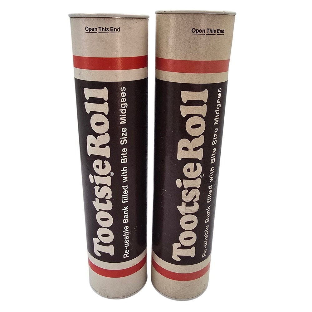 Vtg Tootsie Roll Reusable Cardboard Coin‎ Banks Midgees Container Set of 2